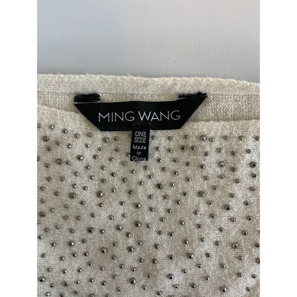 Ming Wang Poncho Sweater O/S Ivory Women's Rhinestone Look Beads Super Soft - Picture 4 of 9